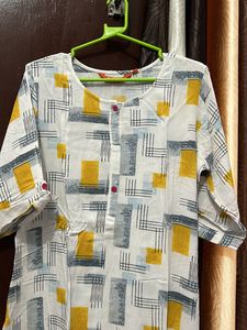 White Geometric Print Kurti