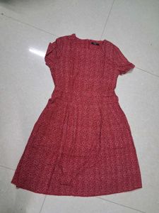Red Printed Short Sleeve Dress