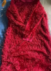 Fuzzy Red Long Sleeve dress