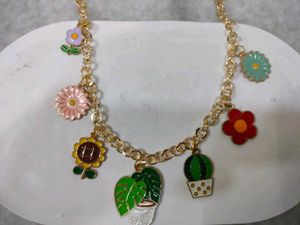 Cute Enamel Flower &amp; Plant Charm Necklace