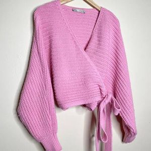 Pink Knit Wrap Sweater