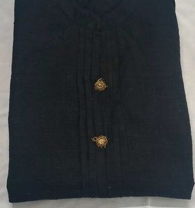 Elegant Black Kurta with Golden Buttons