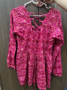 Vibrant Pink Bandhani Print Kurta