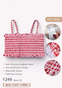 🎀BUY '1' GET '1' FREE Gingham Halter Crop Top