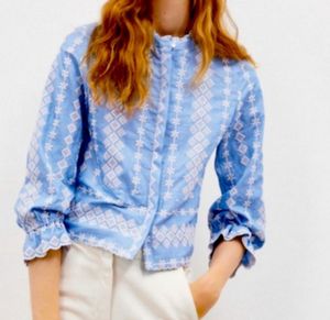 Zara - Embroidered Blouse Light Blue