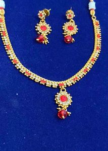 Exquisite Indian Necklace Set with Red Stone