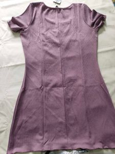 Cute Purple Ribbed Nightie with Bow Detail