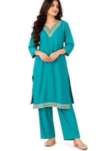 Elegant Teal Kurta Set with Embroidery