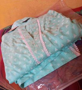 Elegant pastel blue Kurta palazo Set with Lace Det