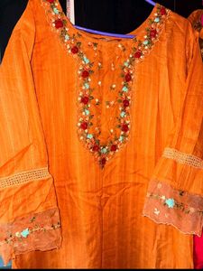 Elegant Orange Embroidered Kurta Set