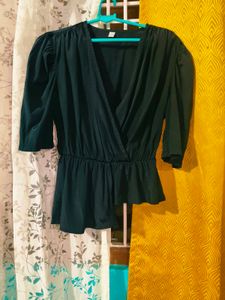 Chic Emerald Green Wrap Top