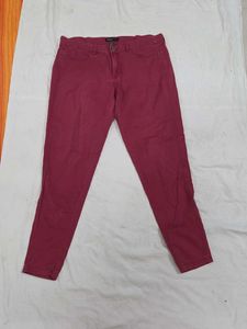 Mango Maroon Skinny Fit Pants