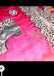 Pink & Silver Silk Saree With Blouse
