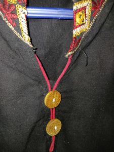 Black Kurta with Embroidered Sleeves