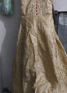 Beautiful  Cream Colur Full Length  Gown With Golden Embroidery