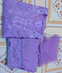 Beautiful Lavender Kurta Set with Embroidery