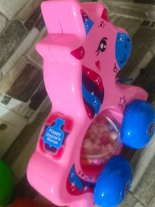 Pink Unicorn Pull Toy with Balls