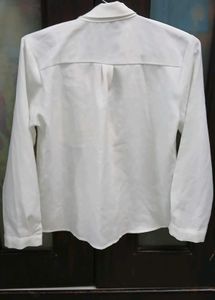 White Button-Up Shirt with Pink Bunny Ear Accents