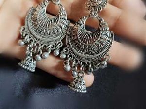 Oxidized Silver Jhumka Earrings