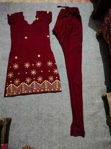 Maroon Embroidered Kurta Set