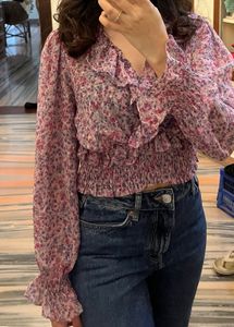 Sheer Floral Ruffle Crop Top