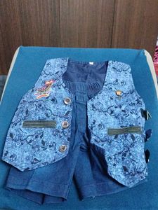 Stylish Blue Printed Boys' Vest and Shorts Set