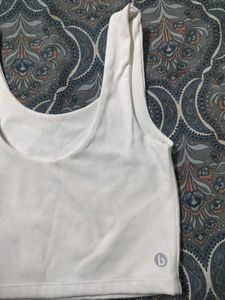 White Ribbed Cropped Tank Top