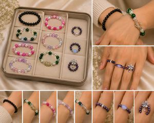 Charming Beaded Bracelets & Rings Set