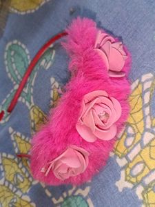 Fuzzy Pink Headband with Roses