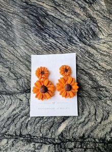Cute Orange Daisy Drop Earrings