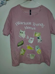 Pink Graphic T-Shirt with Cat Memes