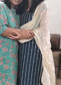 Elegant Navy Striped Kurta Set with Dupatta