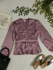 Satin V-Neck Peplum Blouse✨💕