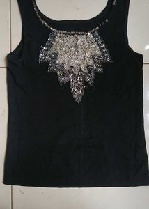Sparkling Beaded Black Tank Top