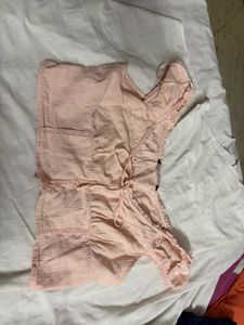 ZUDIO Pink Cotton Tie-Front Crop Top