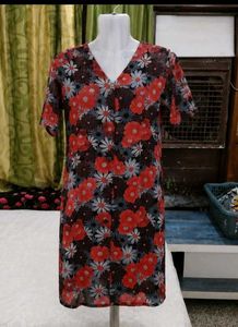 Floral Print V-Neck Short Sleeve Dress