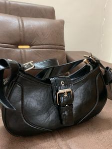Black Shoulder Bag with Buckle Detail