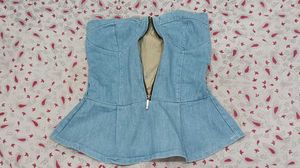 Denim Strapless Peplum Top