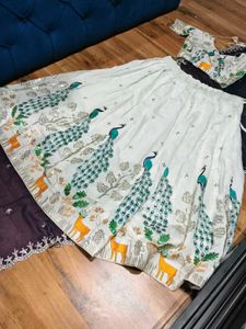 sequined embroidered lehanga choli peacock pattern
