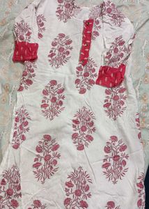 White & Pink Floral Print Kurta