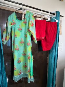 Vibrant Floral Kurta Set with Red Pants