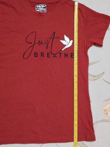 Women's Red 'Just Breathe' Graphic T-Shirt