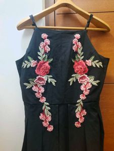 Floral Embroidered Low High Black Dress✨