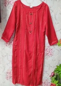 Elegant Red Kurta with Golden Stripes