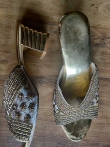 Golden Embellished Party Heels