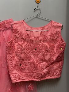 Peach Embroidered Lehenga Choli Set