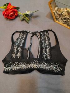 Black Lace Trim Front Clasp Bra✨
