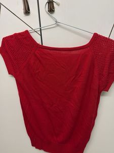 Chic Red Short Sleeve Knit Top