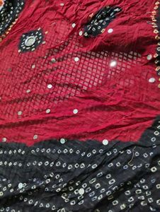 Red &amp; Black Mirror Work Dupatta