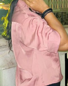 Chic Satin Pink Button-Up Shirt